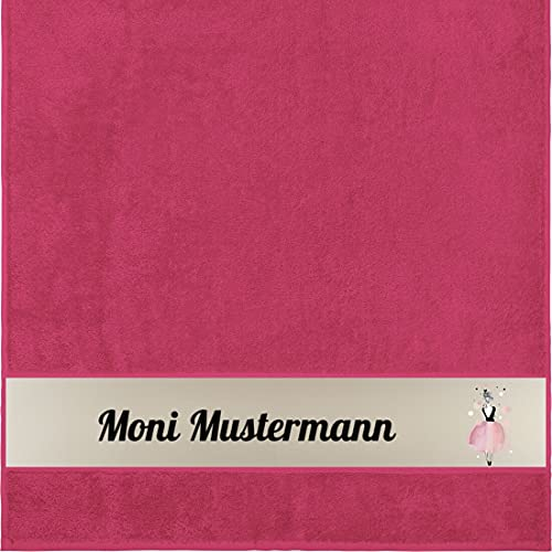 Manutextur Duschtuch Mit Namen - Personalisiert - Mädchen Motiv - Viele Farben - Dusch-Handtuch - Fuchsia - Größe 70x140 cm - Persönliches Geschenk Mit Wunsch-Name