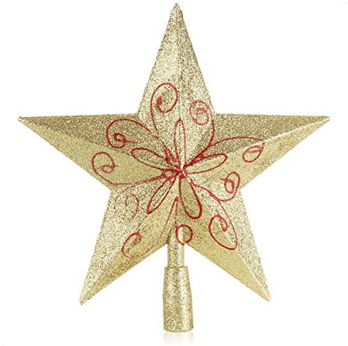 COM-FOUR® Christbaumspitze in Stern-Form - Großer verzierter Stern für die Weihnachtsbaum-Spitze - Weihnachtsbaumschmuck - farbenfroher Christbaum-Schmuck aus Kunststoff