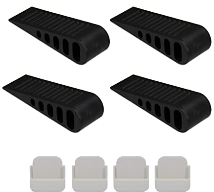 Relaxdays Türstopper Keil 4er Set, selbstklebende Türkeile, rutschfest, Gummi, Türpuffer Boden, HBT 3x5x13,5 cm, schwarz