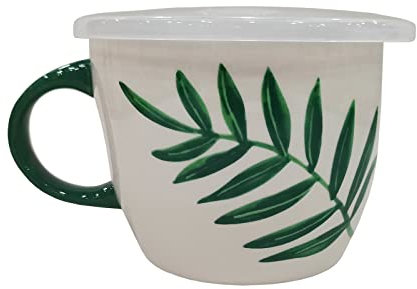 Suppentasse 0,5 Liter Keramik gemustert inkl. Mikrowellendeckel mit Ventil Olivenzweig neuetischkultur