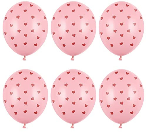 6 Stück Strong Luftballons in Rosa mit Rot Herzen 30cm