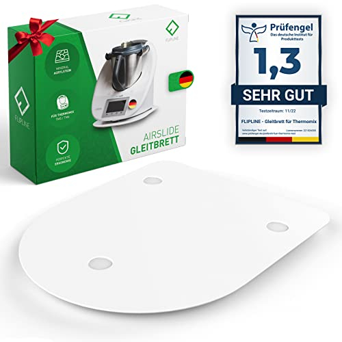 FLIPLINE Tabla Deslizante AirSlide Thermomix TM6 / TM5 [Piedra Mineral Acrílica] – Elegante Slider con pies de teflón – Se desliza como por sí Mismo – Protege la Delicada báscula (Blanco)