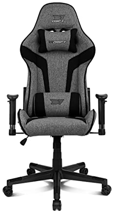 DRIFT GAMING DR90 – Silla Gaming ergonómica con reposacabezas y Lumbar, Respaldo reclinable 135°, Brazos 2D Ajustables, Tejido Transpirable, Base de Nylon y pistón de Gas Clase 4 – Gris/Negra
