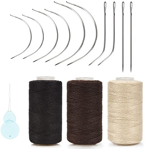 Beayuer Juego de agujas e hilos profesionales para extensiones de cabello, 10 piezas con 3 hilos de color negro, marrón, beige, para hacer pelucas, coser, extensiones de cabello (color mezclado)