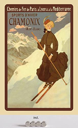 DekoDrom® Blechschild 20x30 cm mit Magnete historisches Plakat Chamonix Mont Blanc Berge Ski fahren Städtereise Winter Urlaub Dekoration Bar Kneipe Sammler