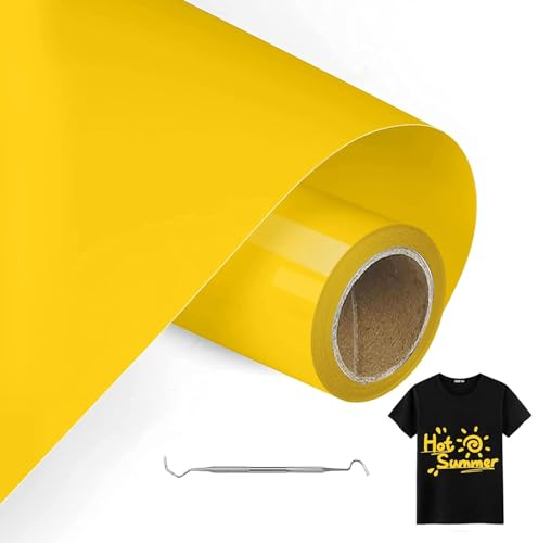 MeYuxg Vinilo Textil Amarillo - 30,5 CM x 6 M Rollo Termoadhesivo para Cricut & Cameo - Fácil de Cortar & Desherbar (Amarillo)