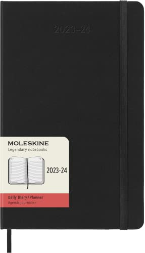 Moleskine Tagesplaner 2023-2024, 18-Monate-Kalender, Hardcover-Tagesplaner, Großformat 13 x 21 cm, Farbe: Schwarz