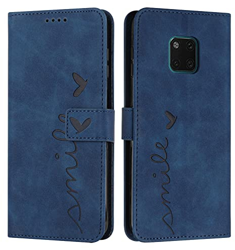 EATCYE Kompatibel mit Huawei Mate 20 Pro Hülle, Klapphülle Huawei Mate 20 Pro Premium PU Leder Brieftasche Schutzhülle [Kartenfach][Ständer], Handyhülle für Huawei Mate 20 Pro (Blau)