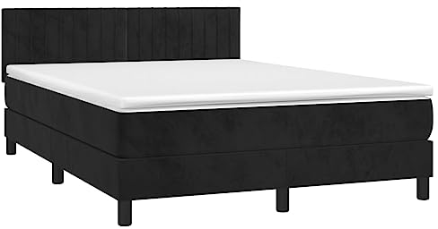 vidaXL Boxspringbett mit Matratze LED Bett Polsterbett Doppelbett Bettgestell Lattenrost Bettrahmen Hotelbett Schlafzimmerbett Schwarz 140x200cm Samt