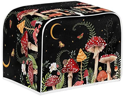STUOARTE Butterfly Mushroom Print Toaster Cover, 2 Slice Wide Slots Dustproof Toaster Protection Kitchen Small Appliance Cover Universal Size