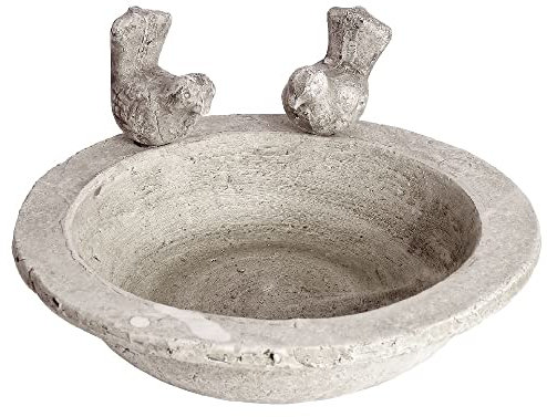 White Wash Stone Textured Bird Bath Feeder Ornamental Garden Feature | 24cm Diameter | Indoor Vintage Dish | Freestanding Bird Sculptures