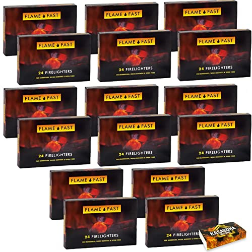 Flamefast Firelighters Bulk Pack Fire Starters - 24 Pack (384 Firelighters) with Safety Matches