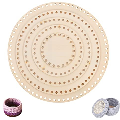 5 Stück Korbboden Set, Naturholzkorbboden Runder, Naturholzkorbboden, Korbboden zum Häkeln, Korbboden Zum Häkeln, Korbboden 10/15/20/25/30cm, für Heimwerker-Korbflechten Für Heimtextilien