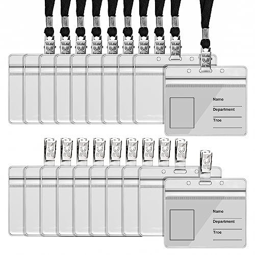 35 cordini con porta carte di credito, in plastica impermeabile, porta badge, porta badge, con porta carte, 35 clip in metallo (nero)