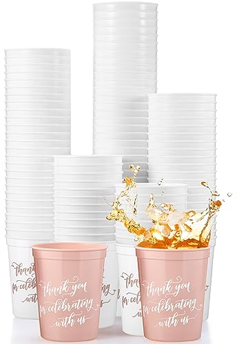 Umigy 473 ml Bachelorette Party Team Bride Cups Bulk Thank You Plastic Cups Wedding Shot Glasses Reusable Bachelorette Party Favors for Birthday Baby Shower Engagement (Stylish White, Pink, 120 Pcs)