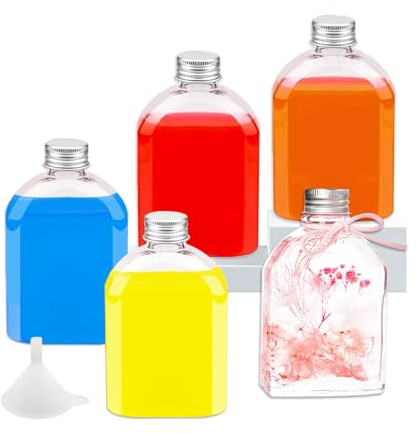Kitnish Mini Alcohol Bottles 100ml Juice Bottle With Silver Screw Caps,Reusable Empty Bottles With Funnel,Mini Plastic Bottles Shot Bottles Mini Bottles Suitable for Going Out And Party.