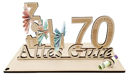 JidRMC Geschenk 70 Geburtstag Frauen Männer, 25x12x13,2cm Geschenkideen Holz Geldgeschenke Zur Taufe Deko, für Frauen Mütter Mädchen Witziges Geldgeschenk (70)