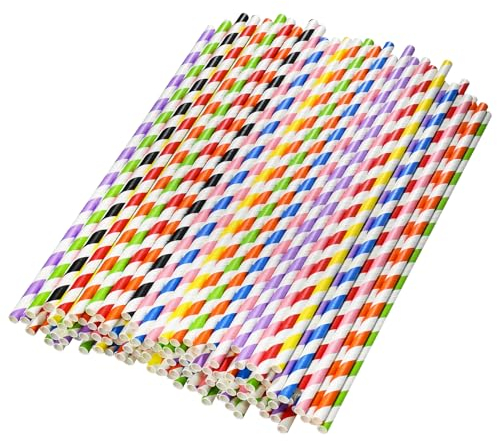 Lot de 600 longues pailles jetables en papier coloré 26 x 0,6 cm pour fêtes, mariages, boissons, bars, restaurants