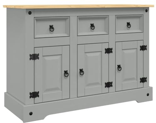 vidaXL Corona Grey Sideboard - Mexican Pine Wood, 112x43x78 cm, with Three Drawers and Three Doors, Engineered Wood Finish, Metal Handles