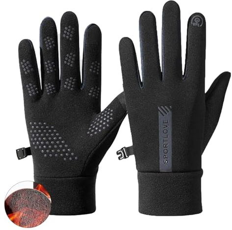 KASESSS Guantes Invierno Hombre, Guantes Termicos Mujer, Guantes Impermeables Prueba de Frío, Guantes Tactiles Movil Smartphone, Guantes Ciclismo Invierno para Conducir Correr Aire Libre Deporte,Negro