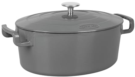 Sitram 715407 COCOTTE Sitrabella Ovale en fonte émaillée L31 cm - 6,5 litres - Extérieur émail Gris intérieur Blanc - toutes sources de chaleur y compris induction - Idéale repas 5-7 convives