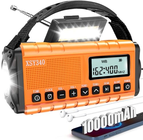QAUYYW - Radio di emergenza da 37000 mWh con allarme meteo NOAA portatile con manovella radio di sopravvivenza digitale AM/FM, sveglia, torcia di emergenza SOS, elementi essenziali