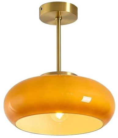 Mid-Century-Pendelleuchten, Orangefarbene Deckenleuchten, Halbbündige Glas-Deckenleuchte Metall-Deckenleuchte Mit Kuppelförmigem Glasschirm, Messing Moderne Vintage-Deckenleuchten Flur Esszimmer