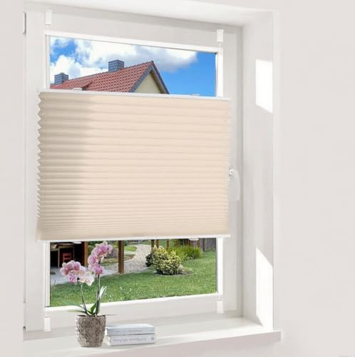 Oubo Plissee Klemmfix ohne Bohren, Beige 80 x 150cm(BxH), lichtdurchlässig & Blickdicht Jalousien Easyfix, Faltrollo für Fenster & Tür