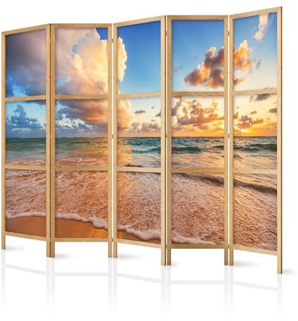 murando - Paravent Innen Raumteiler Holz Botanik Abstrakt 225x172 cm 5-teilig Japanische Trennwand Raumtrenner Room Divider Mobiler Sichtschutz Spanische Wand Raum Abtrennung Natur c-B-0182-bh-c