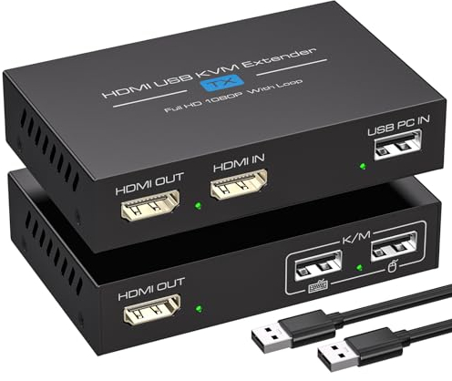 VEDINDUST 120M 400FT HDMI KVM USB Extender RJ45 USB Over Ethernet Übertragung über Einzelne Cat5e/ 6/7 Full HD 1080P60Hz Unterstützung Loop Out