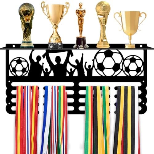 PH PandaHall Fußball Jubelmedaillen Aufhänger Mit Trophäenablage Trophäen Und Medaillenregal Aus Metall Wandaufhänger Für Sportmedaillen Medaillenständer Für Auszeichnungen Bänder Cheer