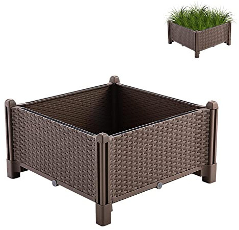 Hochbeet – Hochbeet Pflanzkasten, Gartenbeet | Kunststoff-Rattan-erhöhtes Gartenbeet mit selbstbewässerndem Drainage-Design, stehender Gartenkasten für Balkon, Hof, Restaurant, 3 Größen (1 Stück)