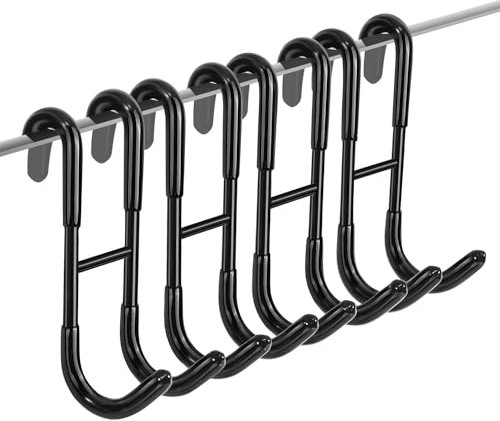 RICHMIRTH Bathroom Frameless Glass Shower Door Over Door Hooks, 4-Pack 304 Stainless Steel and Brushed Nickel Hooks for Towels Frameless Glass Door, Squeegee (Black)