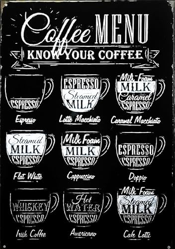 KUSTOM ART Dekoratives Wandposter Kaffee Menü Kennen Sie Ihren Kaffee Know Your Coffee Kunstdruck auf beschichtetem Papier 40 x 30 cm ohne Rahmen