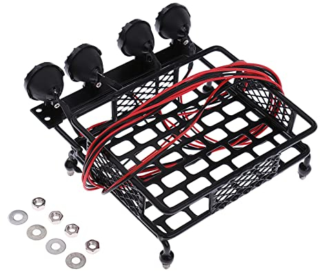 DOFABI 1/10 RC Rock Crawler Dachgepäckträger + 4 weiße Lichter, for Axial, SCX10 Modell Ferngesteuerter Autodachträger