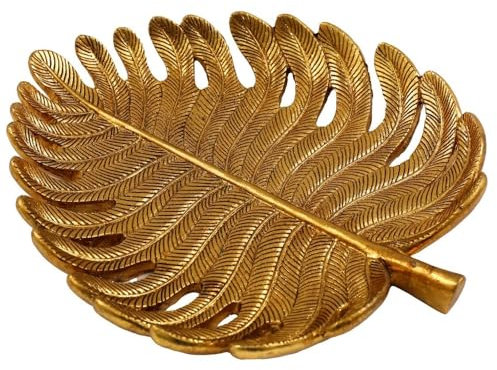 Sifcon Golden Leaf Trinket Dish - 20cm Decorative Leaf-Shaped Plate with Intricate Details in Gold Finish - Contemporary Home Decor, Jewelry & Key Holder