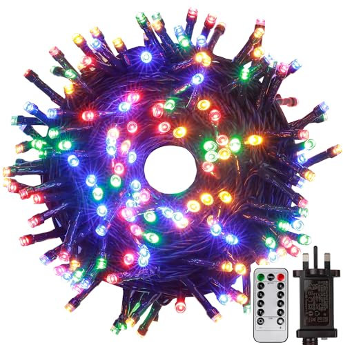 Tacobey Christmas Tree Lights Mains Powered - 66ft/20m 200 Led Fairy String Lights with Plug/Remote/8 Modes/Timer, Waterproof Lights for Indoor Outdoor Xmas Decorations (Multicolor)