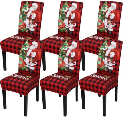 MEIVINES Stuhlhussen Weihnachten 6er Set Weihnachts Stretch Stuhlhussen für Esszimmerstühle Weinachtsdekorationen Stuhlbezug Abnehmbarer Weihnachtsstuhlbezug für Restaurants, Partys, Festivals