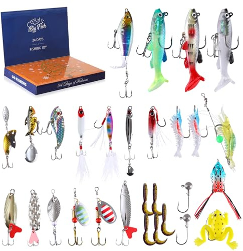 AnExer Fishing Advent Calendar 2025, Fishing Christmas Countdown Calendar, 24PCS Fishing Tackle Fishing Accessories Hooks Lure for Fisher Men Adults Teens
