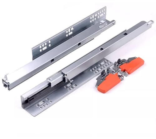 Schubladenschienen mit Rückfederung, Verdeckte Unterschienen, Grifflose Kleiderschrank-Schwerlastführungen, Dreiteilige Führungen, 1 Paar (2 Stück), Widerhaken-Design(31cm/12in)