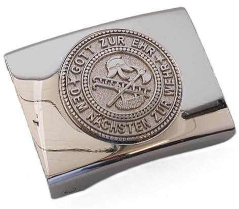 GravurManufakturBerlin Feuerwehr Gott zur Ehr Dem Nächsten Zur Wehr Koppelschloss für 4,5 cm breite Koppelgürtel Retten Löschen Bergen Schützen (Silbern)