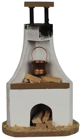 ZICOM Krippenzubehör Feuerstelle 9x6x15cm Holz – Handgefertigte Miniatur-Feuerstelle für Krippen