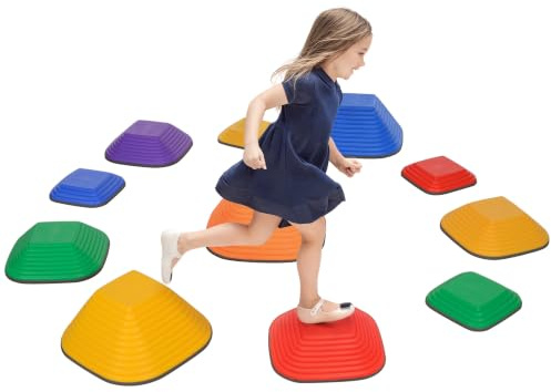 AIYAPLAY Balance Stepping Stones for Kids 11-Piece Non-Slip Ages 3-8 Years | Stackable River Stones, Obstacle Courses, Balance and Motor Skills, Indoor Outdoor Sensory Toy Gift