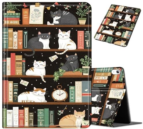 for iPad Mini 7 A17 Pro 2024, Case for iPad Mini 7th/6th Generation Case (2024/2021) 8.3 Inch, Shockproof Adjustable Kickstand Cover Auto Sleep/Wake iPad Mini A17 Pro Case, Cat Bookshelf