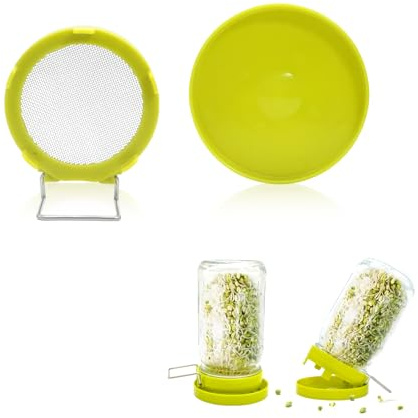 Wide Mouth Mason Jar Sprouting Kit with Sprouting Lids and Drainage Tray - Ideal for Bean, Alfalfa Sprouts and Microgreens, Vertical and Angled Placement Support(Two lids and two drip trays)