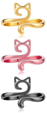 Kotkiddy Metall Häkelring 3 Stück Verstellbare Haken Strick Häkelschlaufe Zubehör Crochet Strickfingerhut Fadenführer Ring Fingerhalter DIY Strickhandwerk Katzenohren(Mehrfarbig)