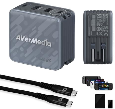 AVerMedia Portable Charger, Switch 2 Dock, 100W GaN Fast Charging USB C Hub, TV Docking Station with 4K60 HDMI, Compatible with iPhone, iPad, Laptop, PC, Gaming Accessories