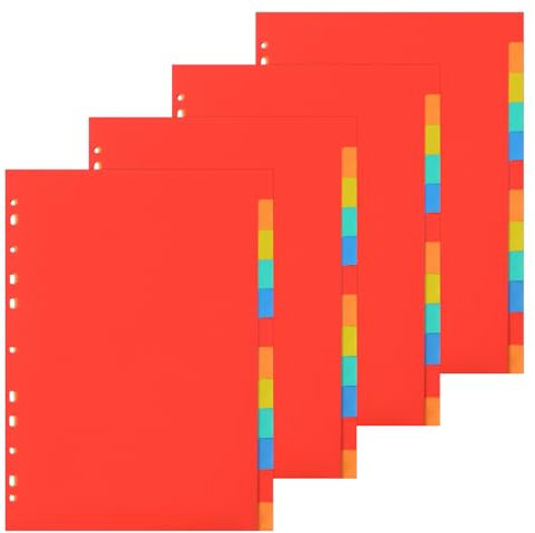 4er Set 12 Teiliges Ordner Trennblätter Plastik, Ordner Register A4, 11 Löcher Ordner Trennblätter, Trennblätter Farbig Ordner Register, Ringbuch-Register A4, für Ordner Hefter Mappen Organisation