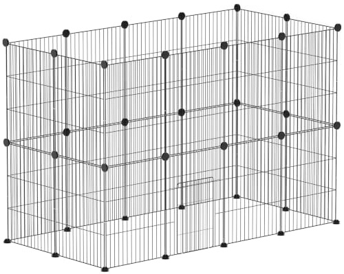 PawHut Freigehege Kleintiergehege mit Gitter Tür 120 x 60 x 80 cm Schwarz | Kleintierkäfig, 40 x 30 cm Platte, Meerschweinchen Gehege, für Kleintiere, Hamster, Kaninchen