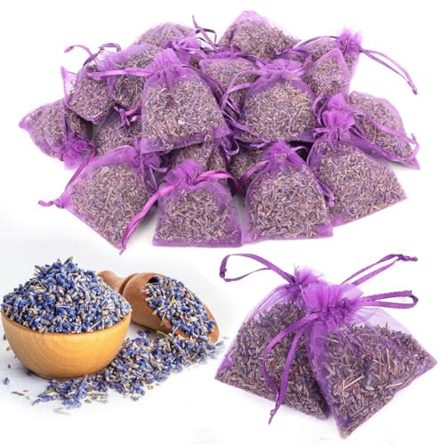 TNEDFOD 20 Saquitos de Lavanda Seca Natural, Bolsitas de Lavanda Perfumada para Armario, Ambientador Armario Ropa, Bolsa de Lavanda Seca Desodorante Aroma Intenso,5 g por Bolsa para Coche y Habitación
